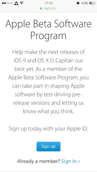 iOS 9 - Beta Sign In