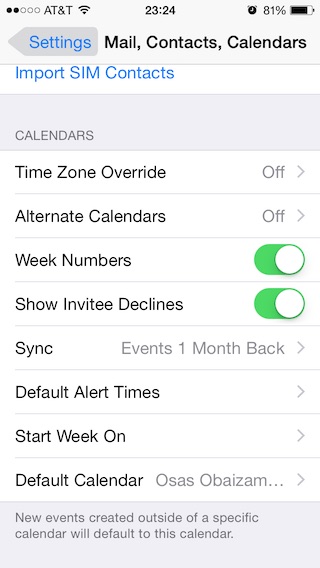 iPhone - Calendar - Settings