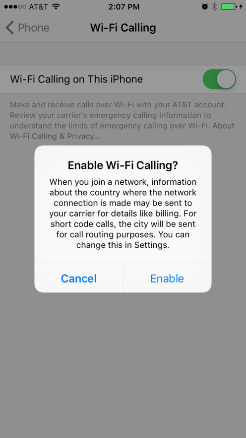 iOS 9 Wi-Fi Calling