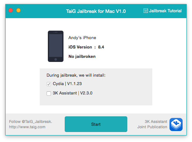 TaiG iOS 8.4 Jailbreak for Mac - Start Jailbreak