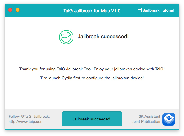 TaiG iOS 8.4 Jailbreak for Mac - Jailbreak Succeeded