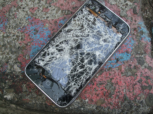 Broken iPhone with smashed screen