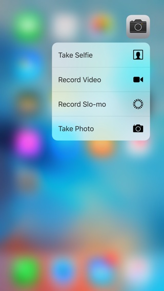 Camera app - 3D Touch - Quick Actions