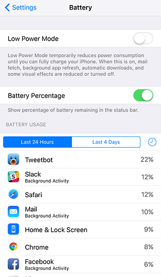 Battery usage in iOS 9