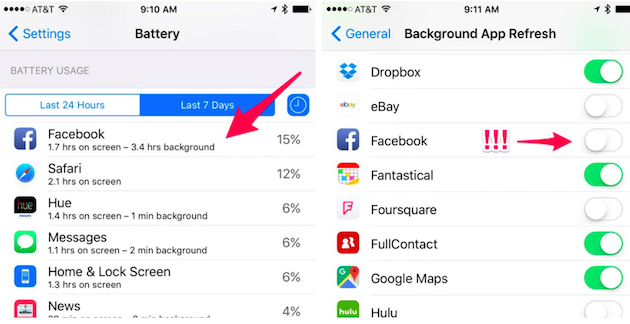Facebook iOS app battery drain