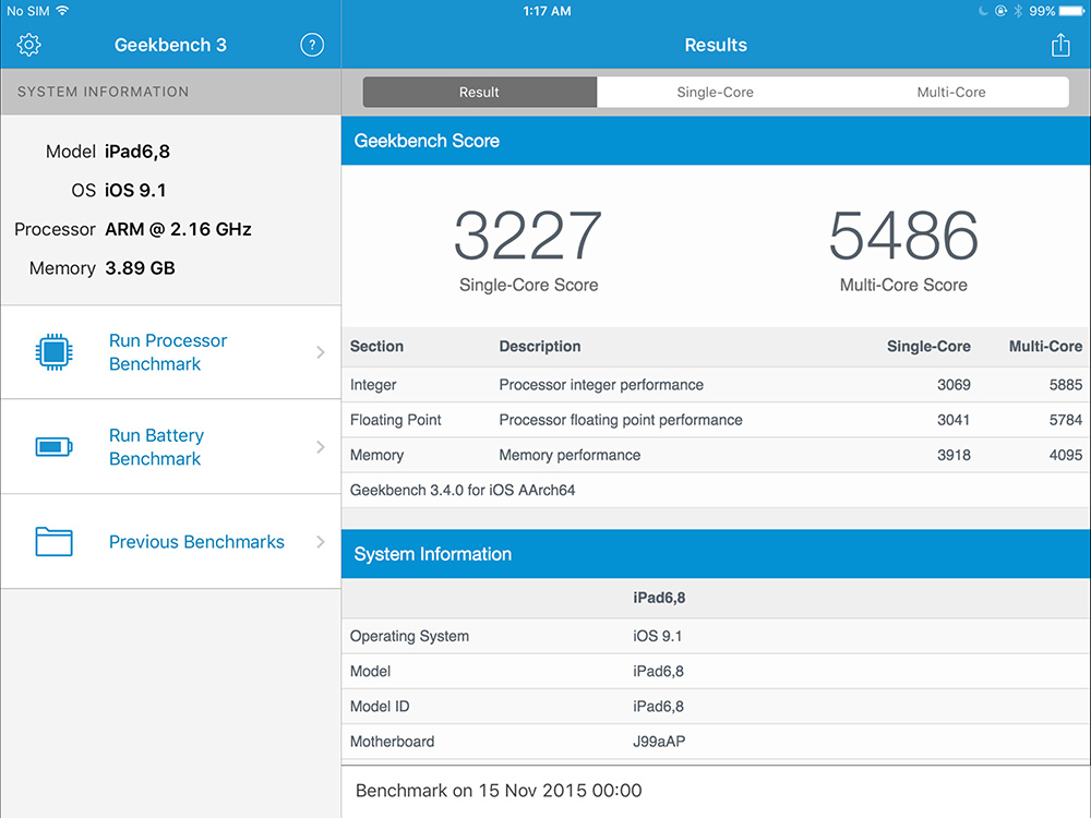 iPad Pro Geekbench benchmarks