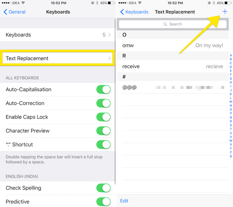 text replacement ios 2