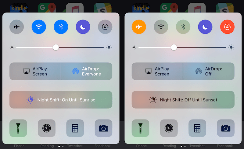 control center toggles ios 10