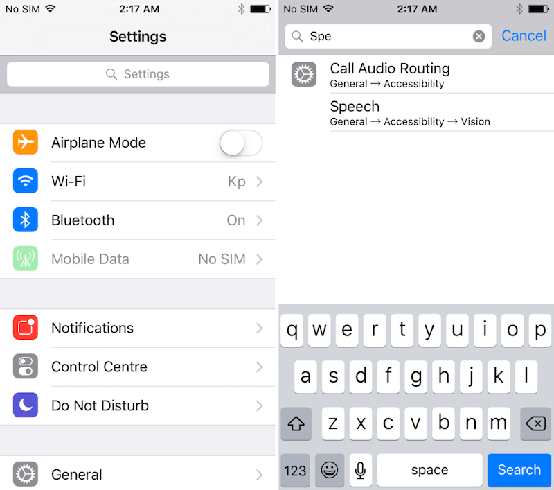 iphone search settings