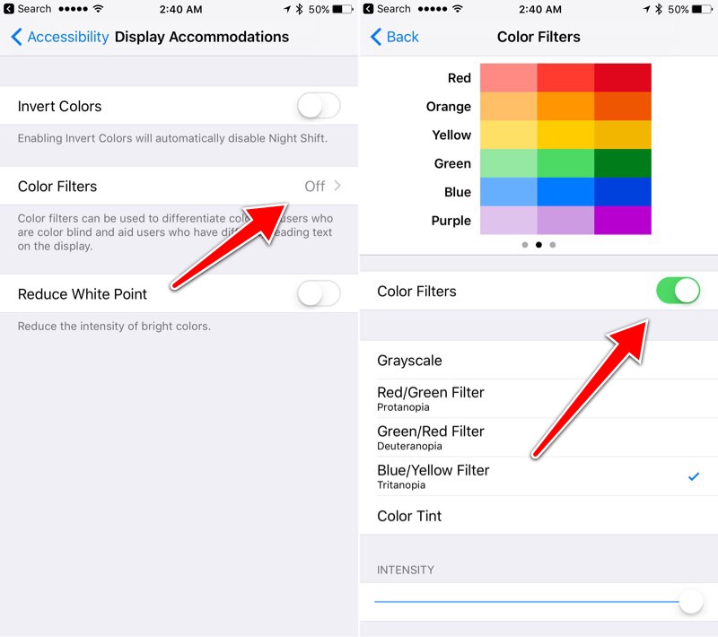 ios 10 settings color filters