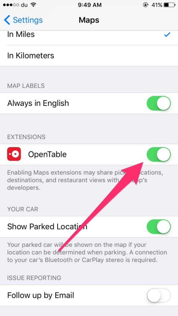 enable apple maps extension ios 10