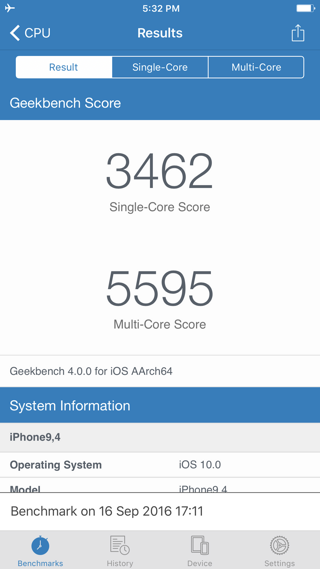 iPhone 7 Plus Geekbench Benchmark scores