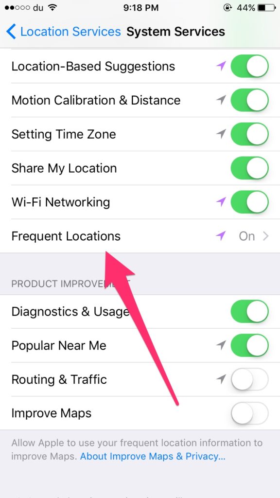 how to view and turn off frequent locations