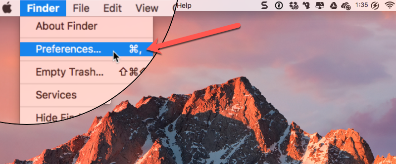 Select Preferences from the Finder menu.