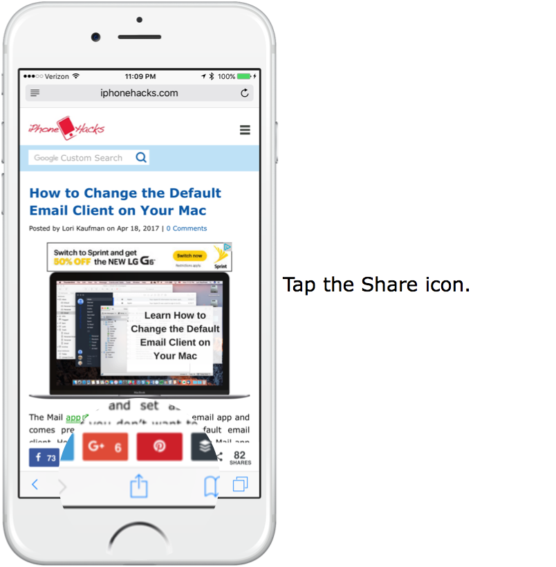 To print to PDF, tap the Share icon.