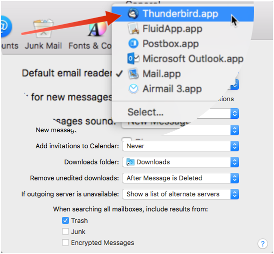 Select an email app you want to use as the default email client.
