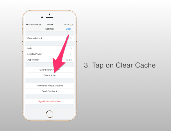 clear dropbox cache iphone