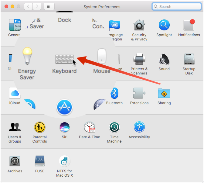 Click Keyboard on the System Preferences dialog box.