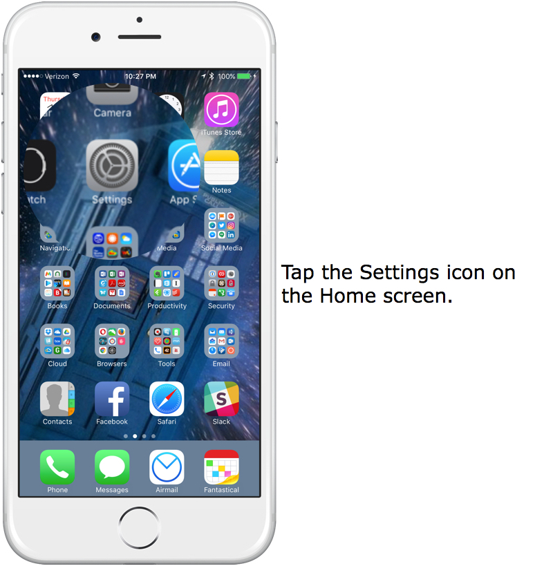 Tap the Settings icon on the Home screen.