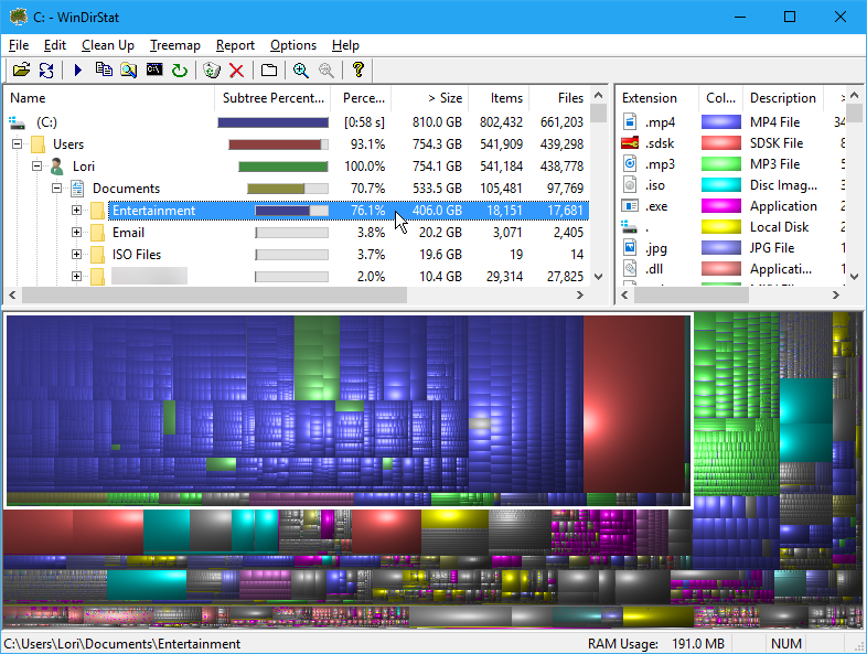 Analyze Your Computer's hard disk space usage with WinDirStat.