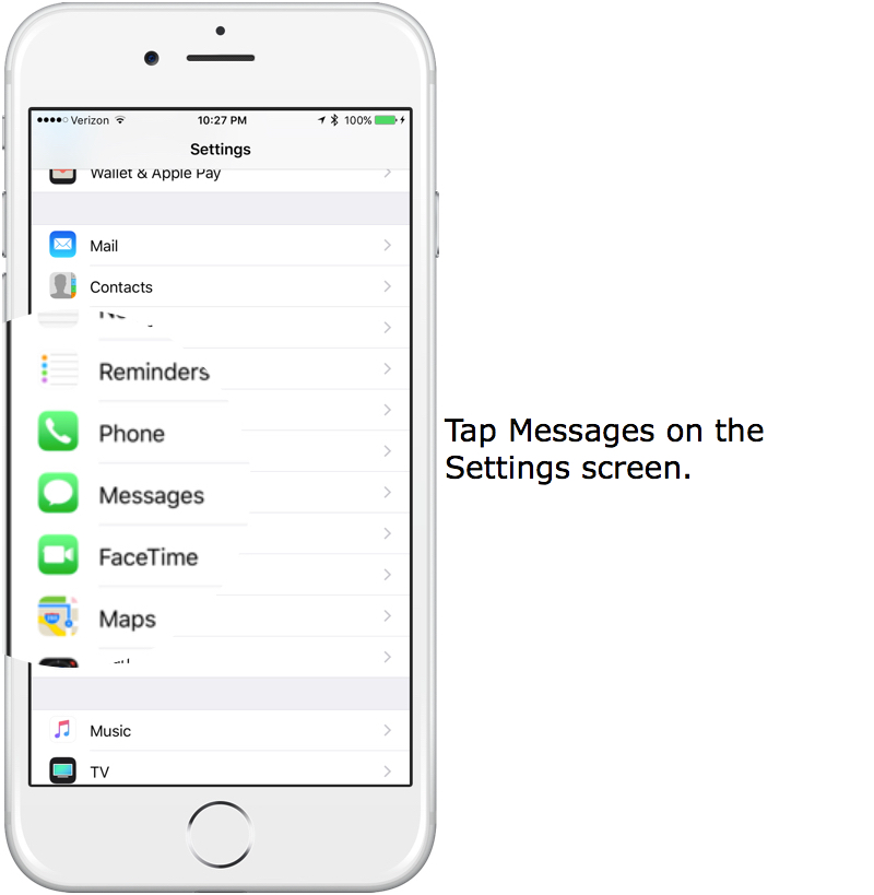 Tap Messages in the Settings app.