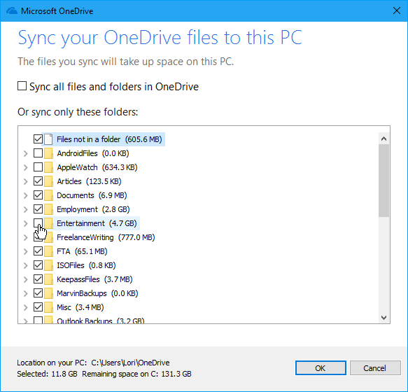 Make OneDrive folders online-only.