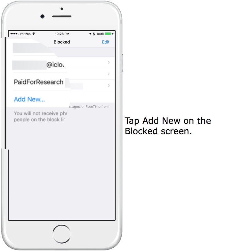 Tap Add New on the Blocked screen.