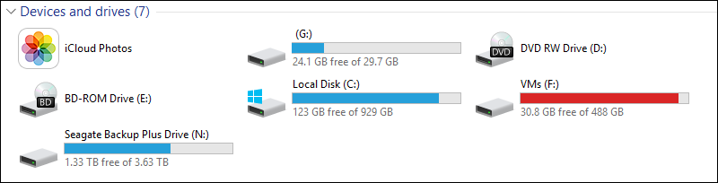 External storage devices in Windows.
