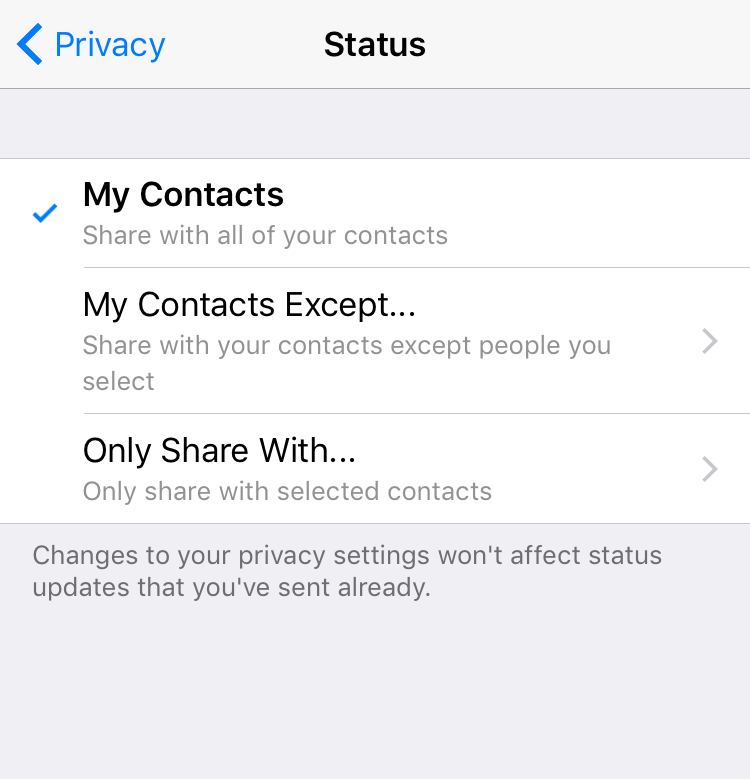 set whatsapp status privacy