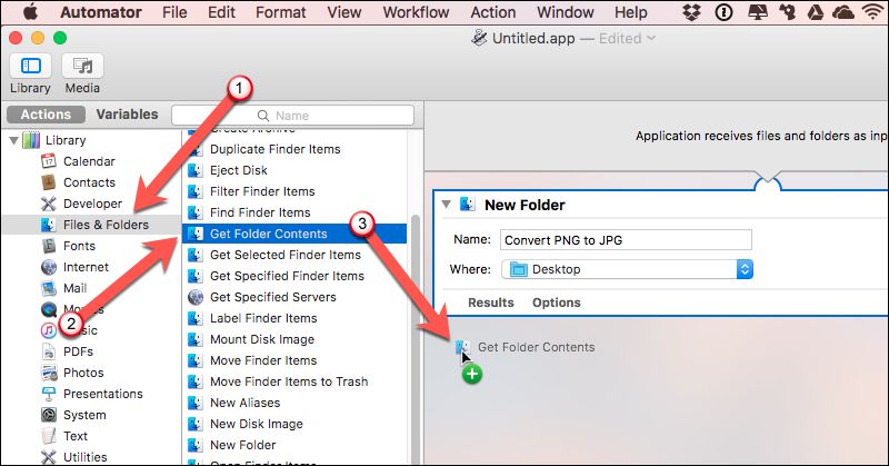 Drag Get Folder Contents into workflow