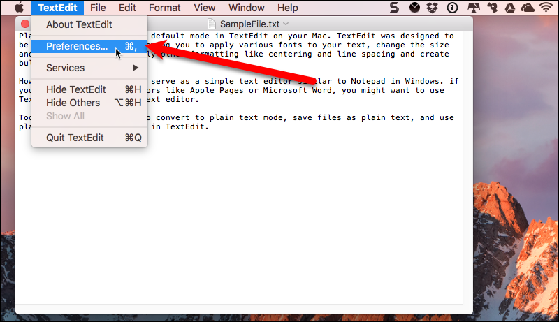 Go to TextEdit > Preferences.