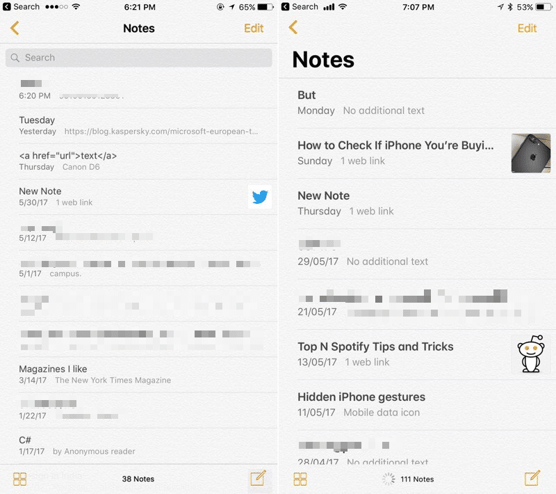 iOS 10 vs iOS 11 Notes