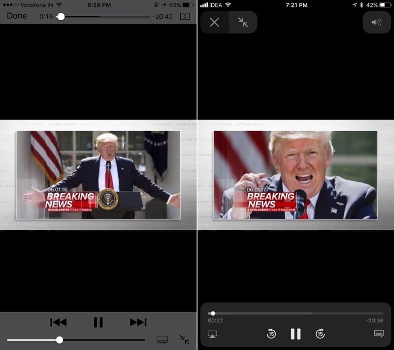 iOS 10 vs iOS 11 Video player