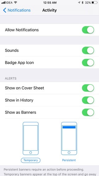 iOS 11 Persistant notifications