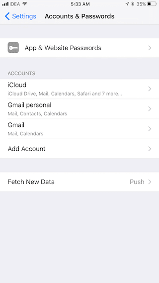 iOS 11 Accounts and passwords