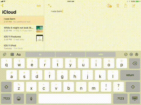 iOS 11 iPad flick keyboard