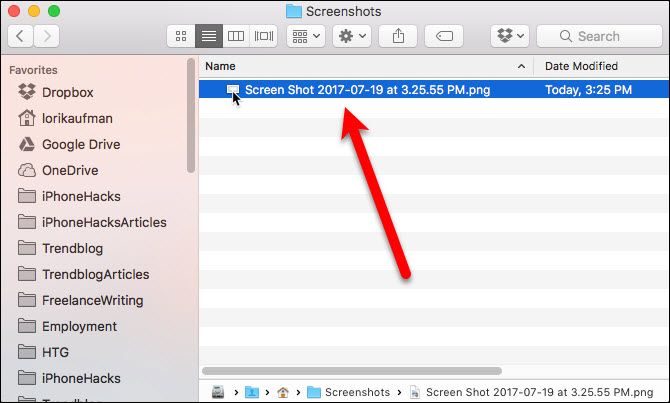 Screenshot file in a custom folder