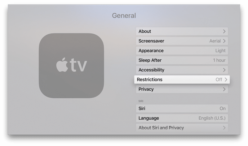 Apple TV Enable Restrictions