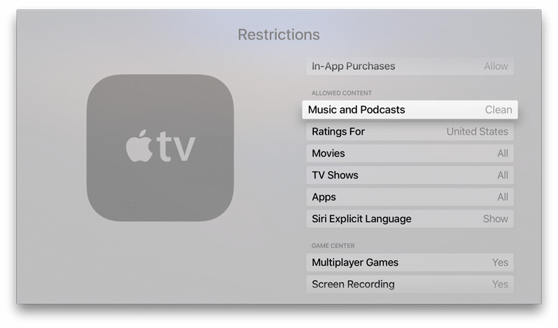 Apple TV Music And Podcasts Restrictions