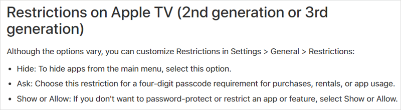 Apple TV Older Generation Restrictions