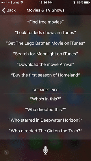 Movies and TV Siri Commands