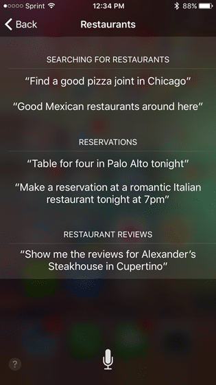 Restaurants Siri Commands