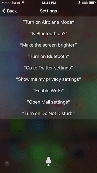Settings Siri Commands