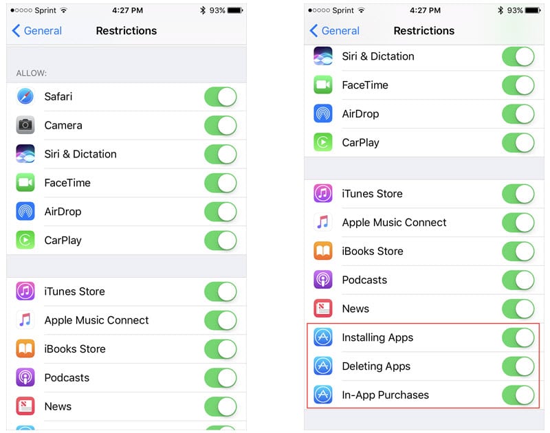 iPhone Allowable Apps Restrictions