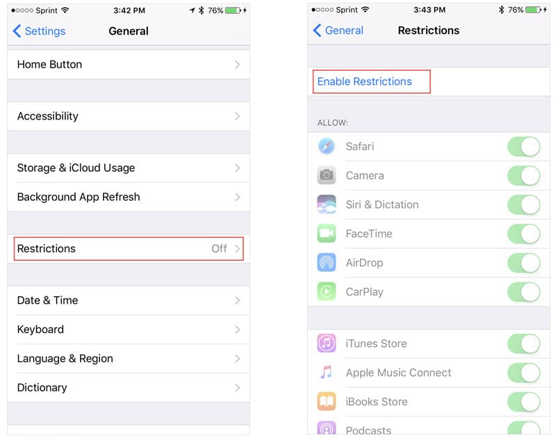 iPhone Enable Restrictions