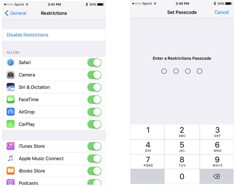 iPhone Passcode Restrictions