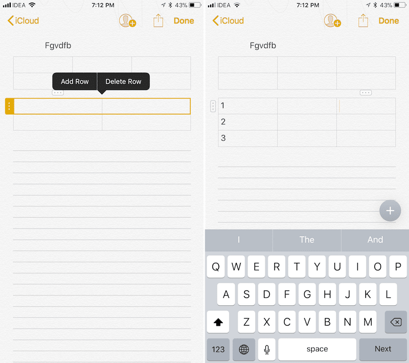 iOS 11 Notes Tables