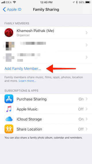 iOS 11 Share iCloud Storage With Family 13