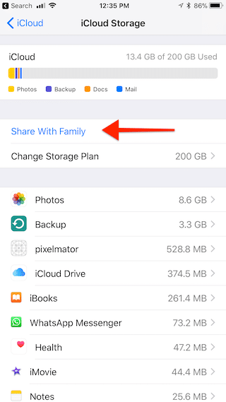 iOS 11 Share iCloud Storage With Family 7
