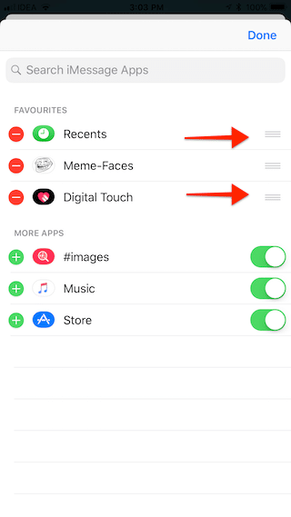 iOS 11 iMessage Apps rearrange hide 4